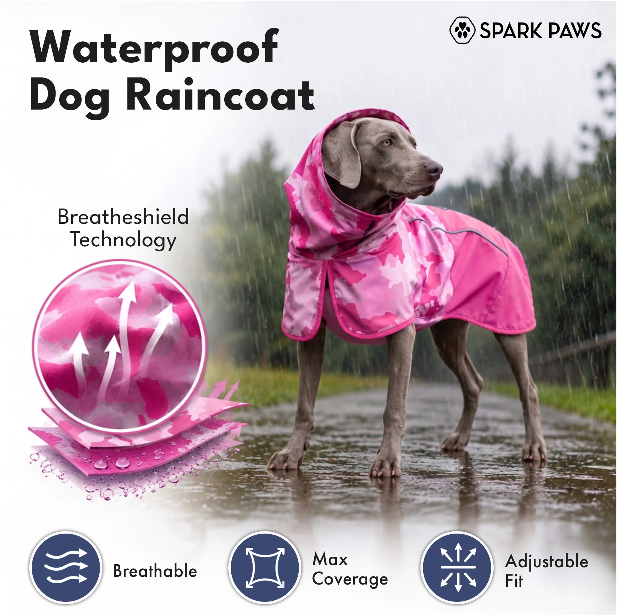 Breatheshield™ Dog Raincoat - Camo Pink - Image 8