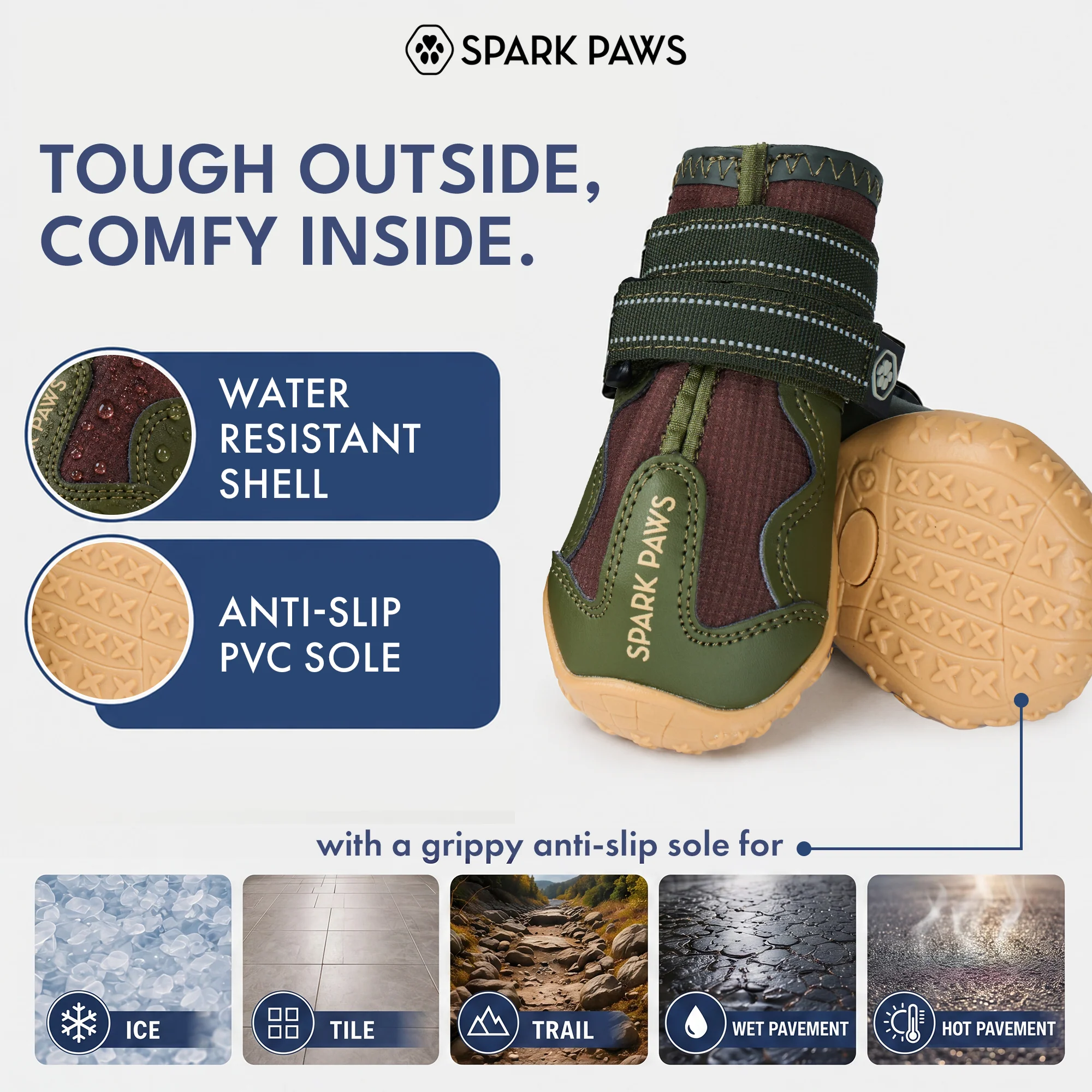 Spark Paws 365 - The All-Season Dog Shoes - Green Brown - Image 5